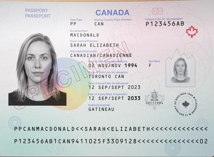 Fictional Canadian passport specimen. Your real copy deserves the same care as the booklet.